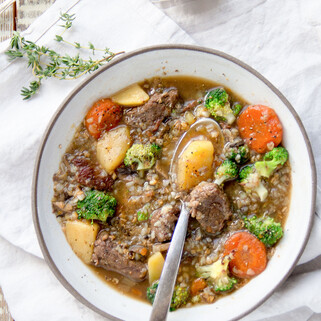 Beef Buckwheat Soup with Idaho® Potatoes and Broccoli 