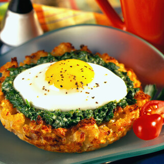 Idaho® Potato-Onion Nests with Creamed Spinach and Eggs