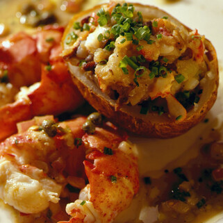 Maine Lobster with Lobster-Stuffed Potato and Saffron-Scented Lobster Vinaigrette 