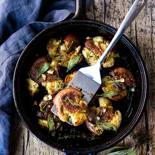 Smashed Garlic Potatoes with Rosemary