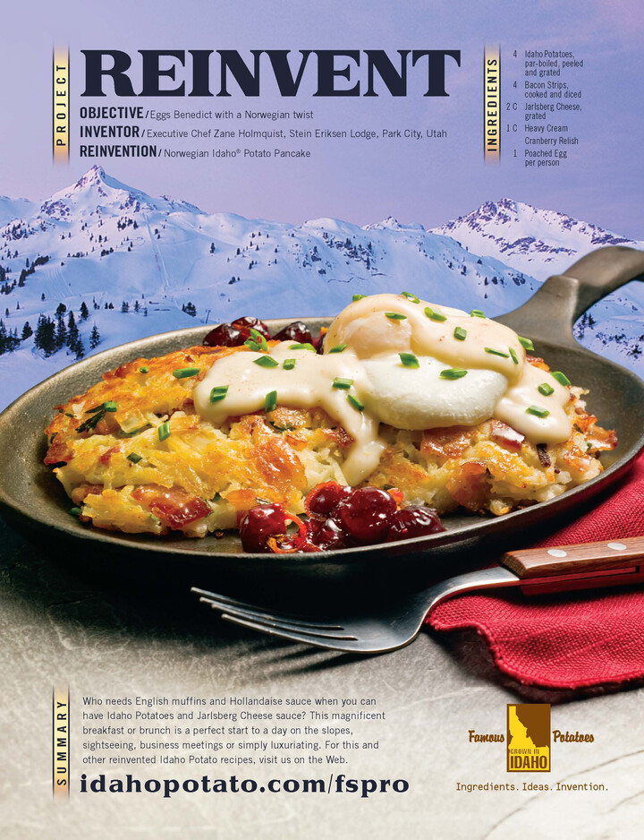 Norwegian Idaho® Potato Pancake with Poached Eggs, Jarlsberg Cheese Sauce and Cranberry Relish