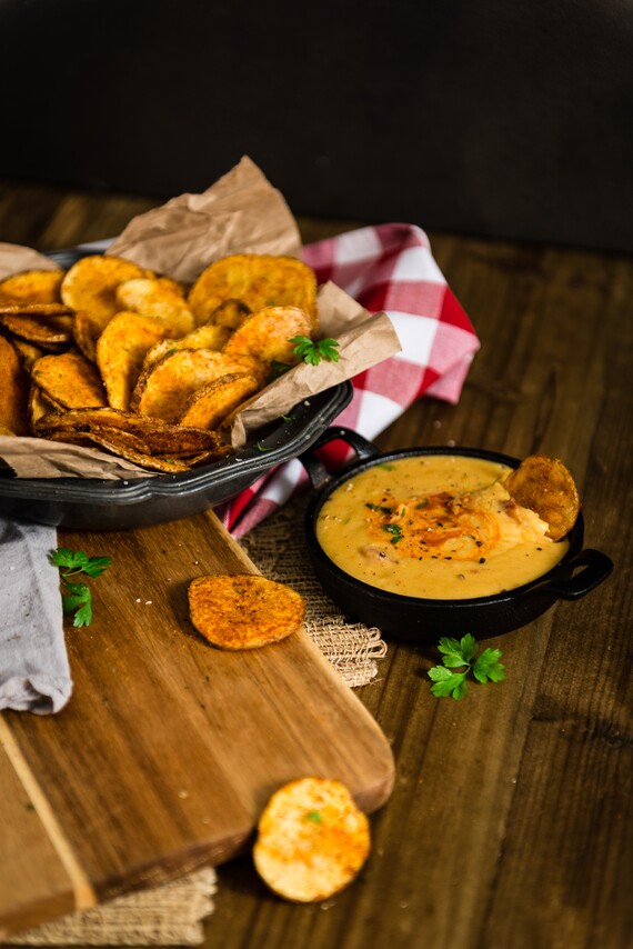 Old Bay Spiced Idaho® Potato Chips and Smokey Beer Cheese Fondue