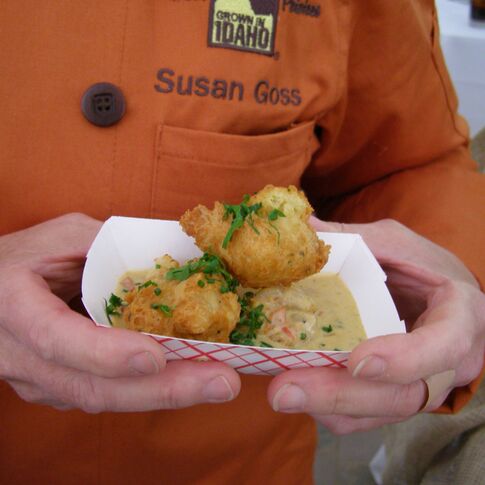 Crispy Idaho® Potato Beignets with Creole Barbecued Shrimp