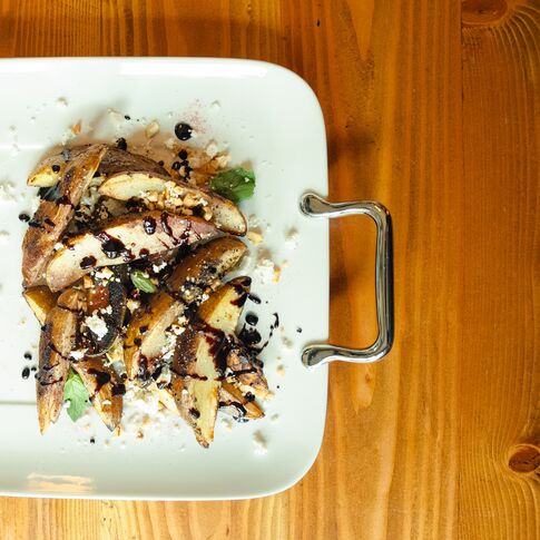 Blackberry Balsamic Jo Jo Potatoes with Goat Cheese