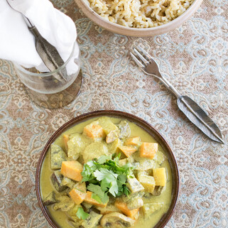 Creamy Mushroom Curry with Brown Basmati Rice Pilaf 