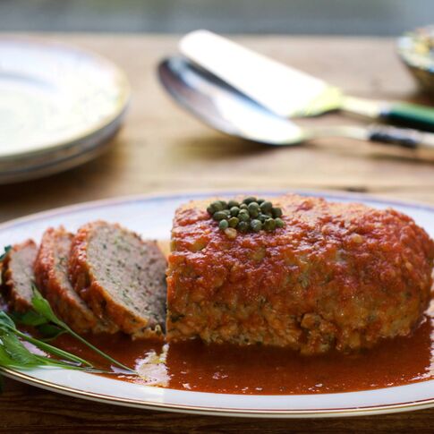 Sicilian Turkey Meat Loaf with Idaho® Potatoes, Capers and Wine