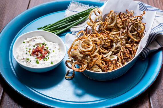 Air Fryer Curly Fries with Bacon Chive Dip