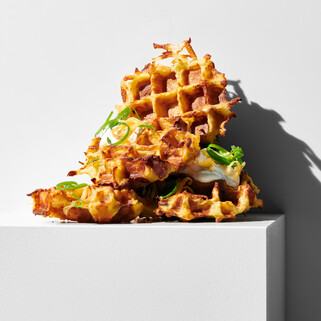 Black and Blue Bacon Waffled Potatoes