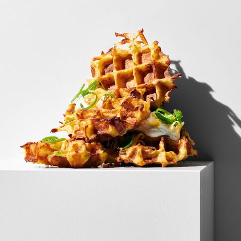 Black and Blue Bacon Waffled Potatoes
