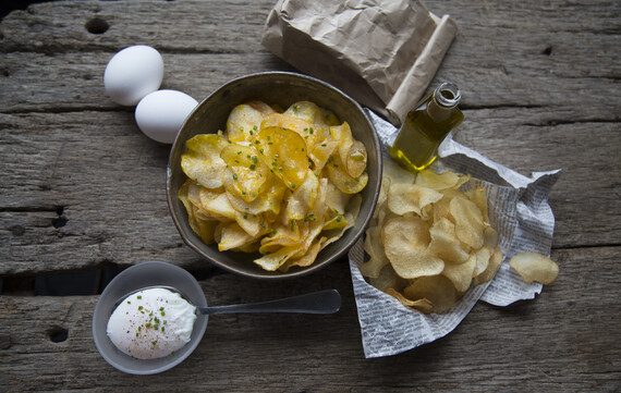 Idaho Potato Crisps with Egg & Truffle Oil