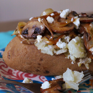 Baked Idaho® Potato with Caramelized Onions, Mushrooms and Feta Cheese