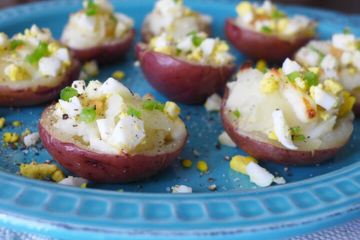 Red Potato Cotija Boats with Hard-Boiled Eggs and Jalapeño