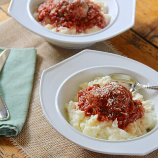 Big Easy Meatballs & Red Gravy over Creamy Idaho® Mashed Potatoes 