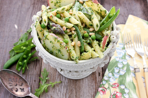 Penne with Arugula Pesto, Idaho® Red Potatoes and Spring Vegetables
