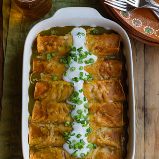 Green and Red Breakfast Enchiladas with Idaho® Potatoes