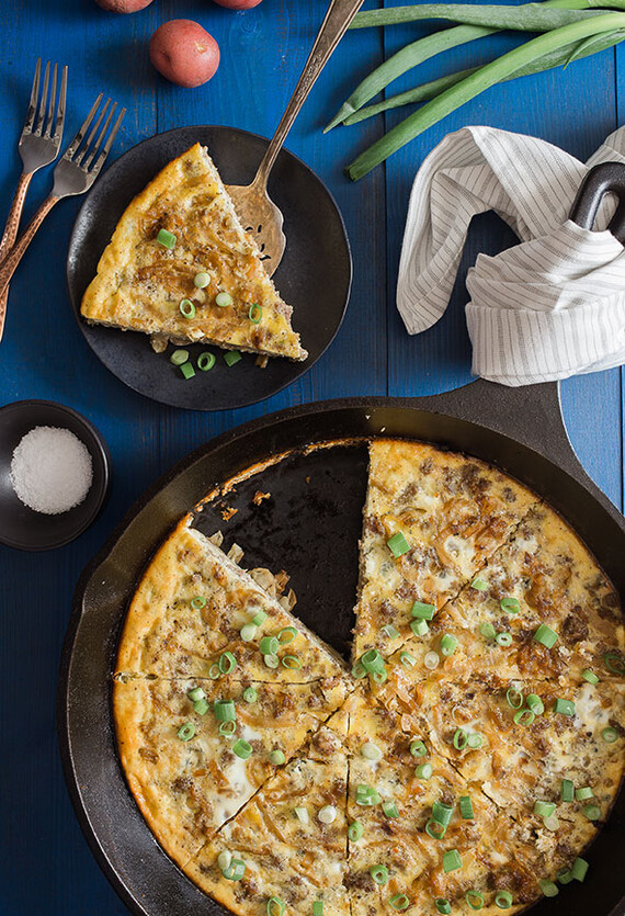 Sausage & Caramelized Onion Quiche with Hash Brown Crust