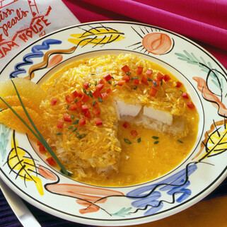 Seared Scallops in Idaho® Potato Crust with Ginger-Citrus Beurre Blanc