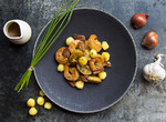 Roasted Idaho® Fingerlings with Rock Shrimp Jenkins, Poached Apples & Spiced Pecans