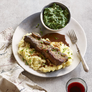 Short Ribs with Crushed Potato and Creamed Spinach