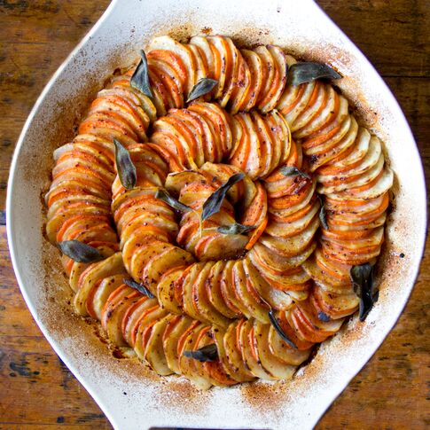 Idaho® Russet and Sweet Potato Tian with Brown Butter and Sage 