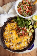 Tex Mex Cheesy Potato & Beef Skillet with Easy Pico de Gallo