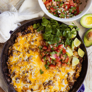 Tex Mex Cheesy Potato & Beef Skillet with Easy Pico de Gallo