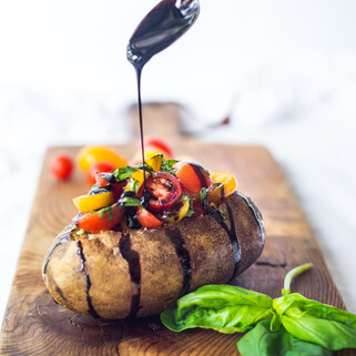 Baked Potato with Tomato-Basil Relish and Balsamic Drizzle 