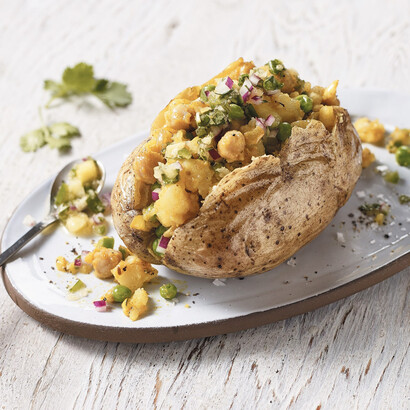 Samosa-Stuffed Idaho® Potatoes with Cilantro Chutney