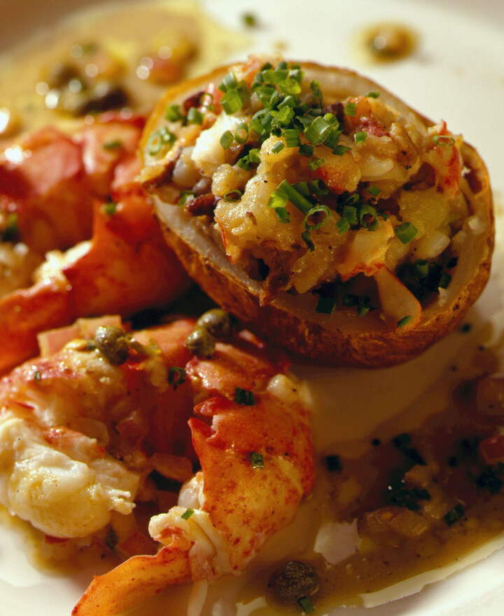 Maine Lobster with Lobster-Stuffed Potato and Saffron-Scented Lobster Vinaigrette 