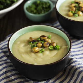 Miso and Potato Soup with Crispy Chickpeas