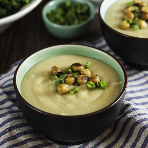 Miso and Potato Soup with Crispy Chickpeas