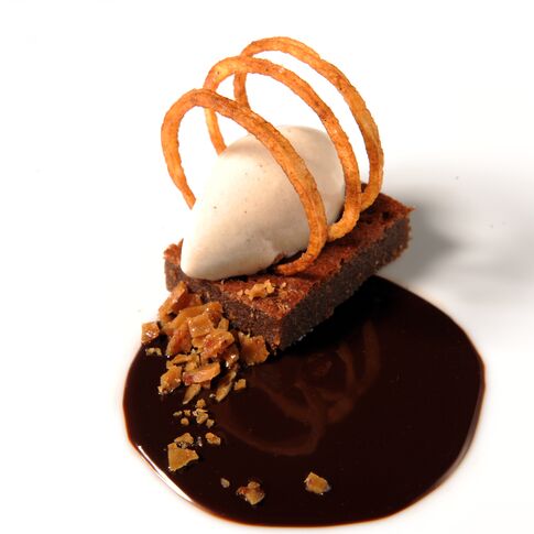 Grilled Idaho® Potato Ice Cream, Milk Chocolate Cake, Bacon Toffee