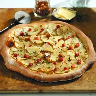 Sophia Pizza of Thinly Sliced Potatoes, Pancetta, Rosemary, Olive Oil