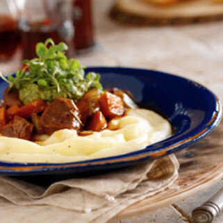 Lamb Stew with Pesto & Arugula