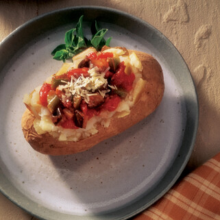 Baked Potato with Eggplant Parmigiana Topping