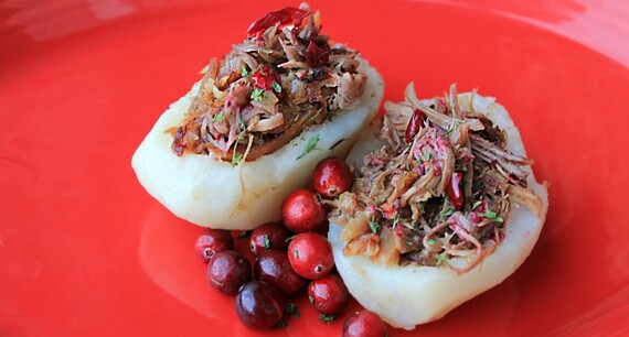Idaho® Potato Boats Stuffed with Cuban Mojo Pork and Cranberries 