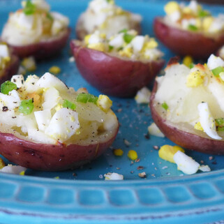 Red Potato Cotija Boats with Hard-Boiled Eggs and Jalapeño