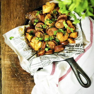 Ripped Idaho® Potatoes with Crawfish-Sausage Gumbo