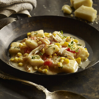 Louisiana Crab, Corn and Tomato Gnocchi with Pork and Parmesan Beurre Monté