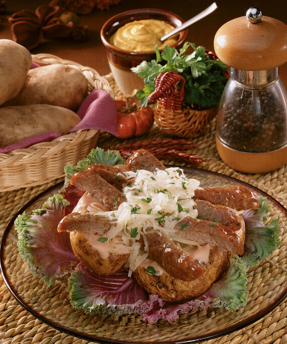 Reuben Brat-Stuffed Baked Idaho® Potatoes