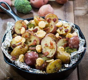 Roasted Potatoes with Bacon and Parmesan Crisps