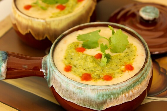 Mexican Idaho® Potato Cheese Soup with Poblano Crema