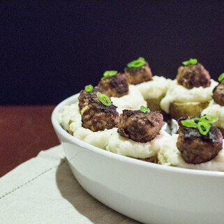 Twice Baked Idaho® Potatoes with Swedish Meatballs  
