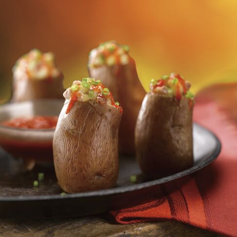 Andouille & Ramp Stuffed Idaho® Fingerling Potatoes with Sweet/Hot Red Pepper Sauce