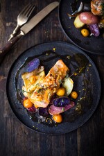 Roasted Salmon with Idaho® Fingerlings and Kumquats
