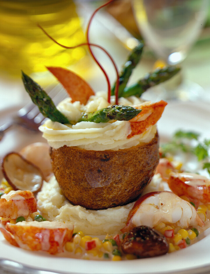 Twice cooked Idaho® Potato, Grilled Asparagus and Maine Lobster Hash