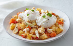 Idaho® Potato and Crab Hash with Poached Eggs