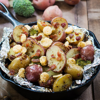 Roasted Potatoes with Bacon and Parmesan Crisps