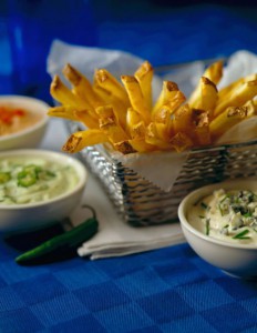 Fresh made skin on Idaho® French fries served with three dipping sauces