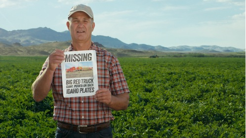 In the new commercial, Idaho® potato farmer Mark Coombs is searching for the Great Big Idaho® Potato Truck that hasn’t been seen since it set off on its cross-country tour several months ago.